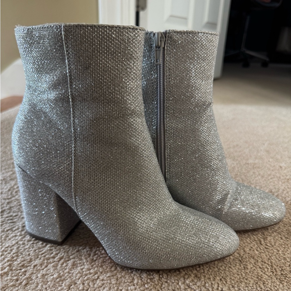 Madden Girl Silver Glitter Ankle Booties